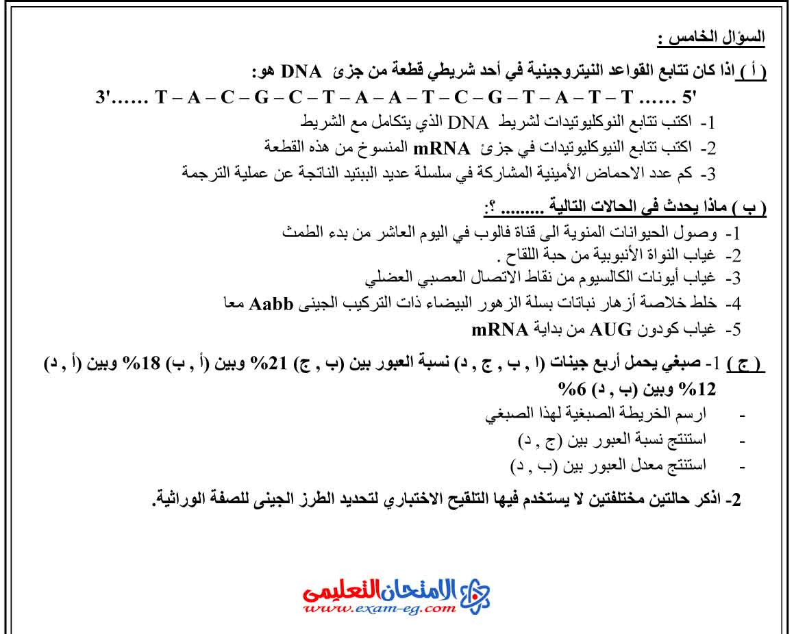 امتحان الوزارة في الاحياء 3