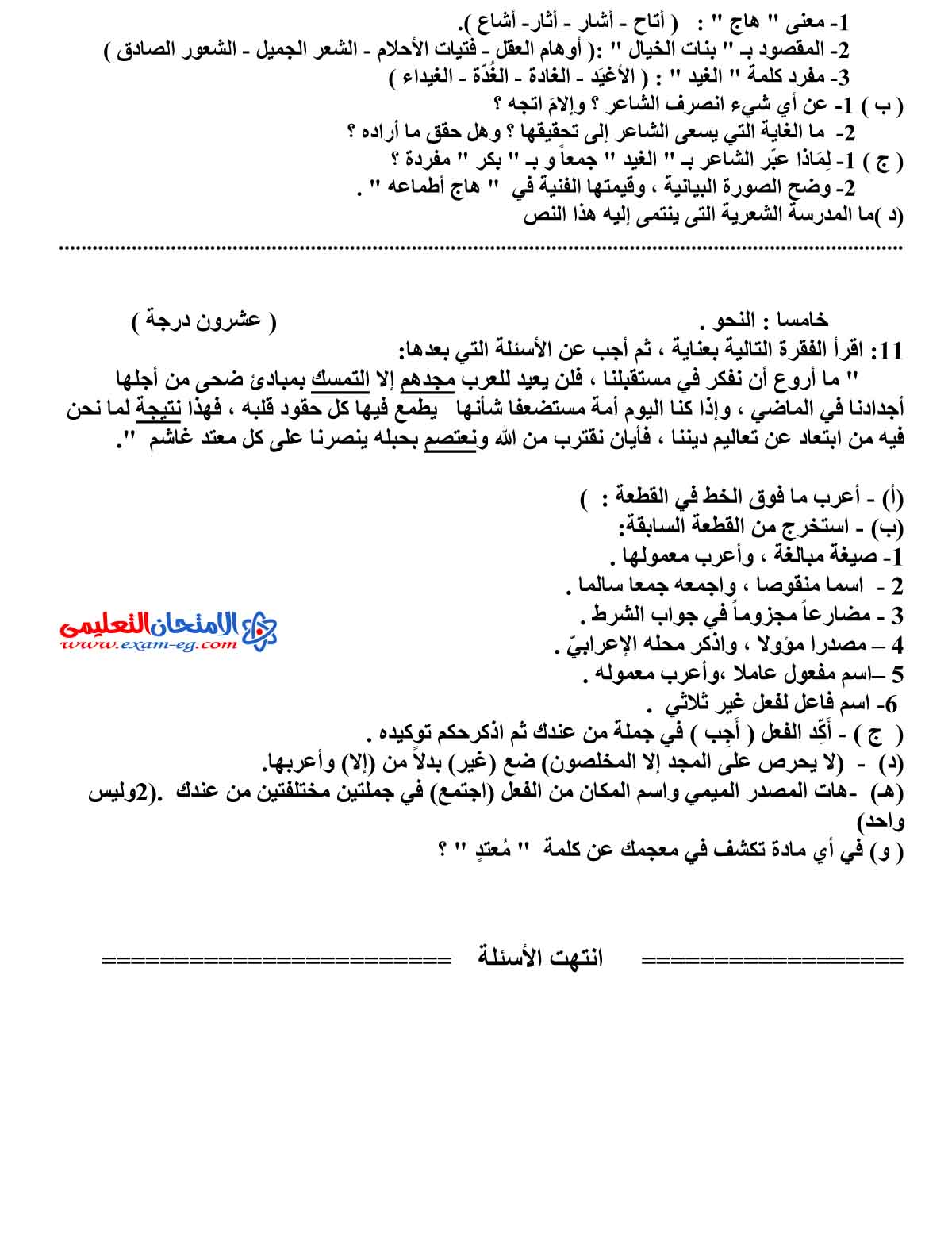 امتحان اللغة العربية 1 - مدرسة اون لاين (4)