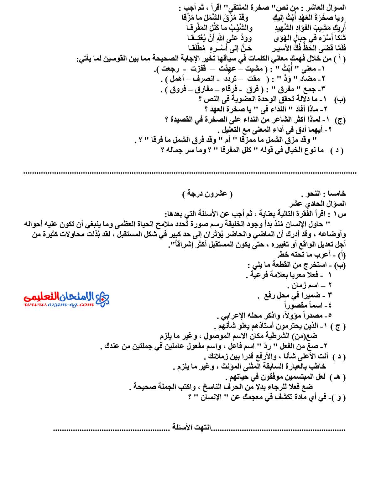 امتحان اللغة العربية 4 - مدرسة اون لاين (4)